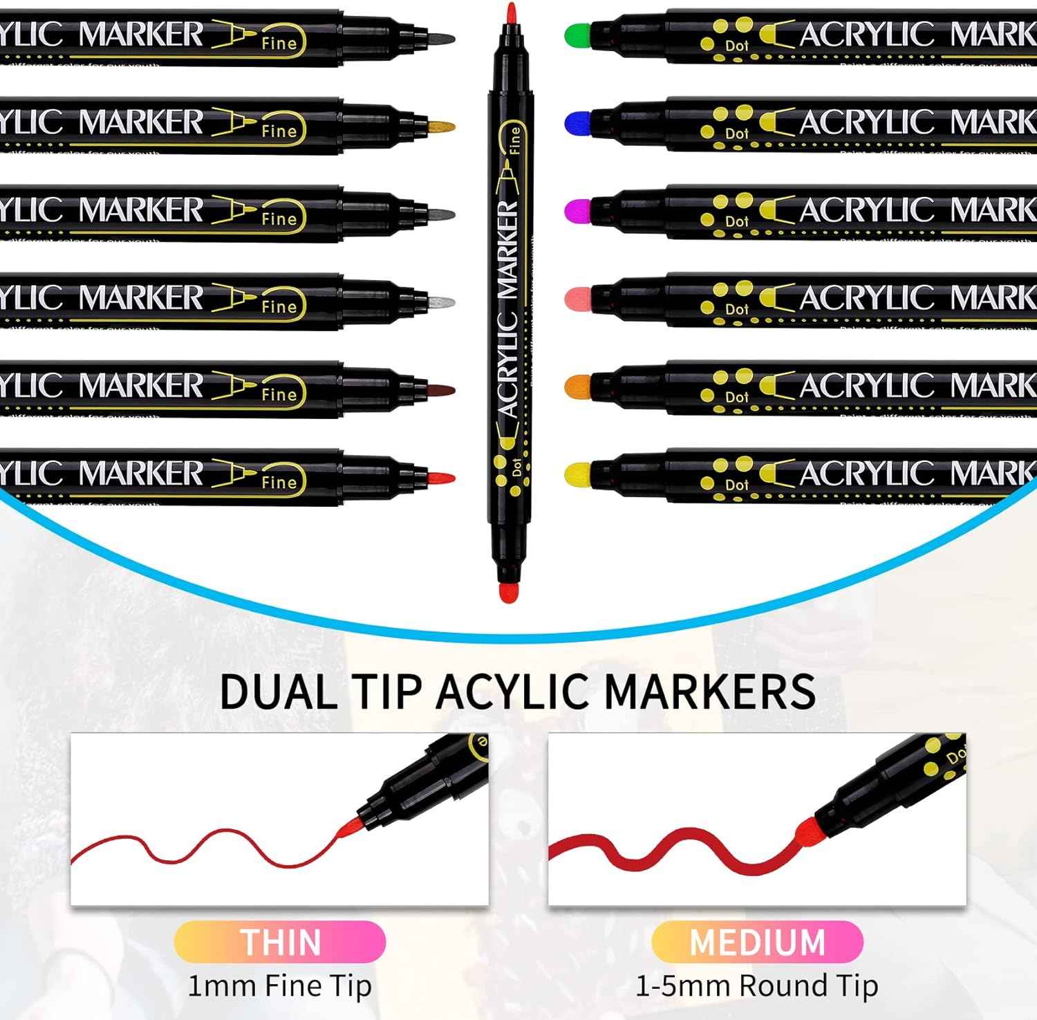 Guangna 12 Colors Dual Tip Acrylic Paint Markers - TTpen