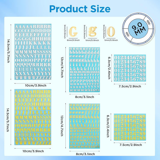9mm Alphabet Number Stickers Self Adhesive 6 Sheets