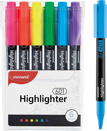 MONAMI Highlighter 601 Pastel,Chisel Tip,Assorted Colors,6-Pack - TTpen