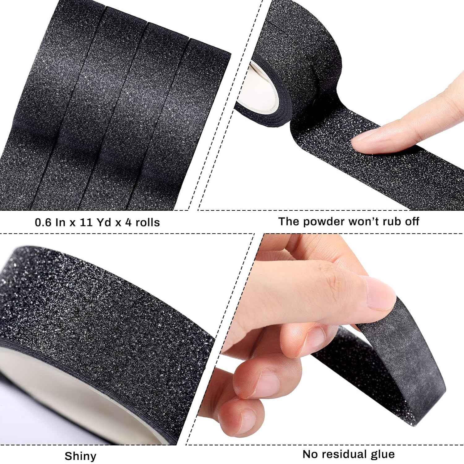 4 Rolls 0.6Inch x 11 Yards Glitter Washi Tape Crafting Masking Tape - TTpen