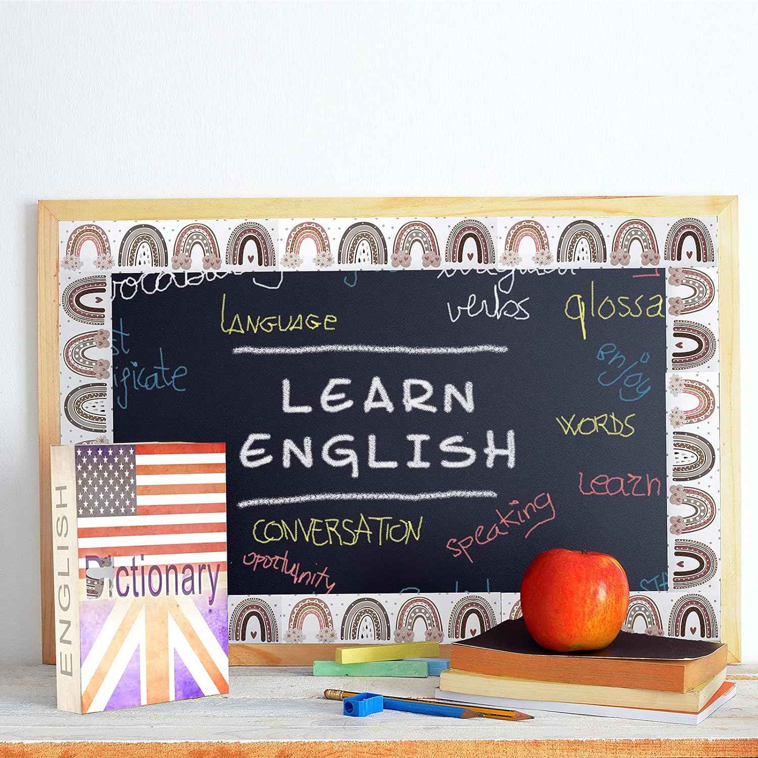 Boho Bulletin Board Rainbow Straight Borders with Polka Dots 65 Feet - TTpen