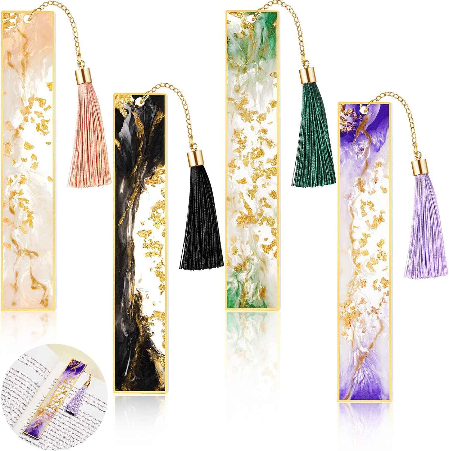 4Pcs Handmade Resin Bookmarks with Tassels - TTpen