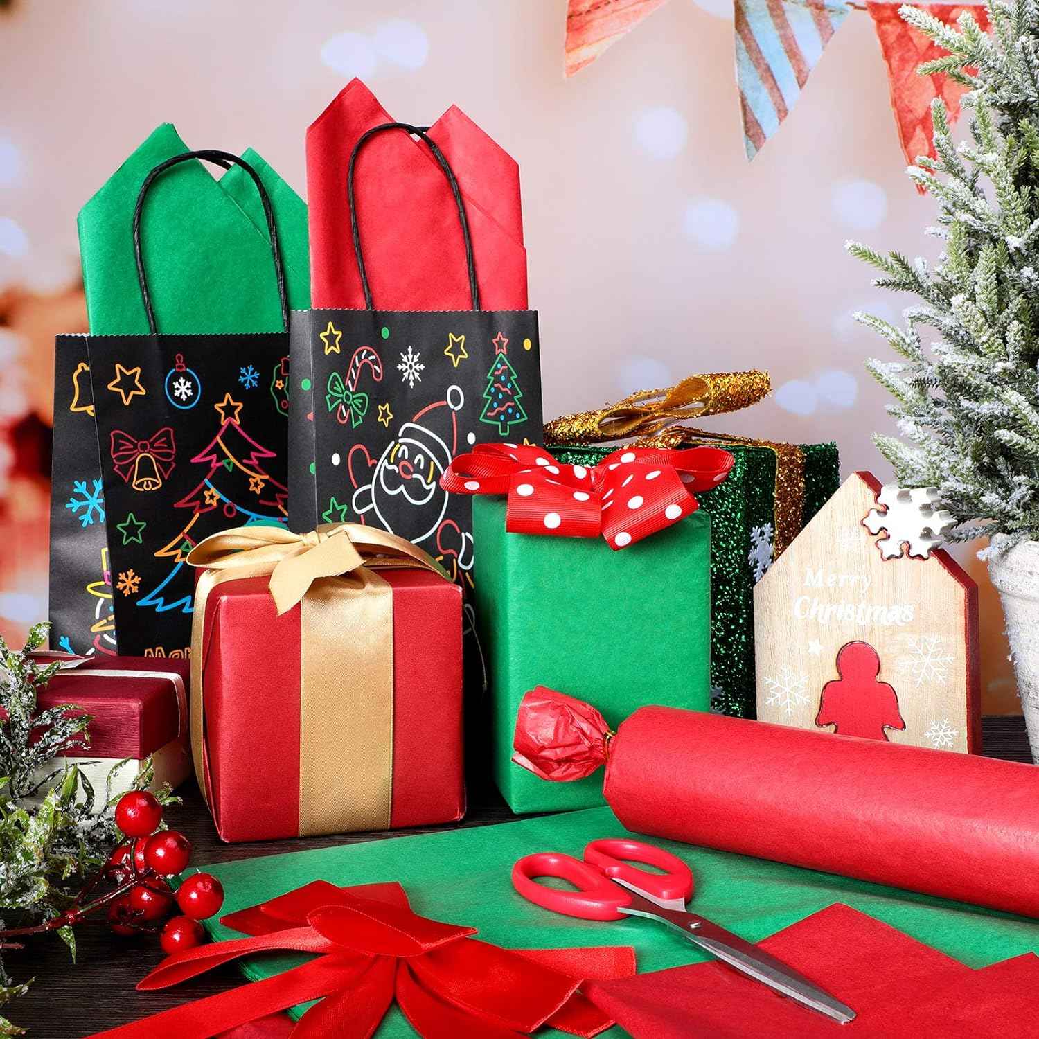 100 Sheets Tissue Wrapping Paper for DIY Crafts 35x50cm Red Green - TTpen