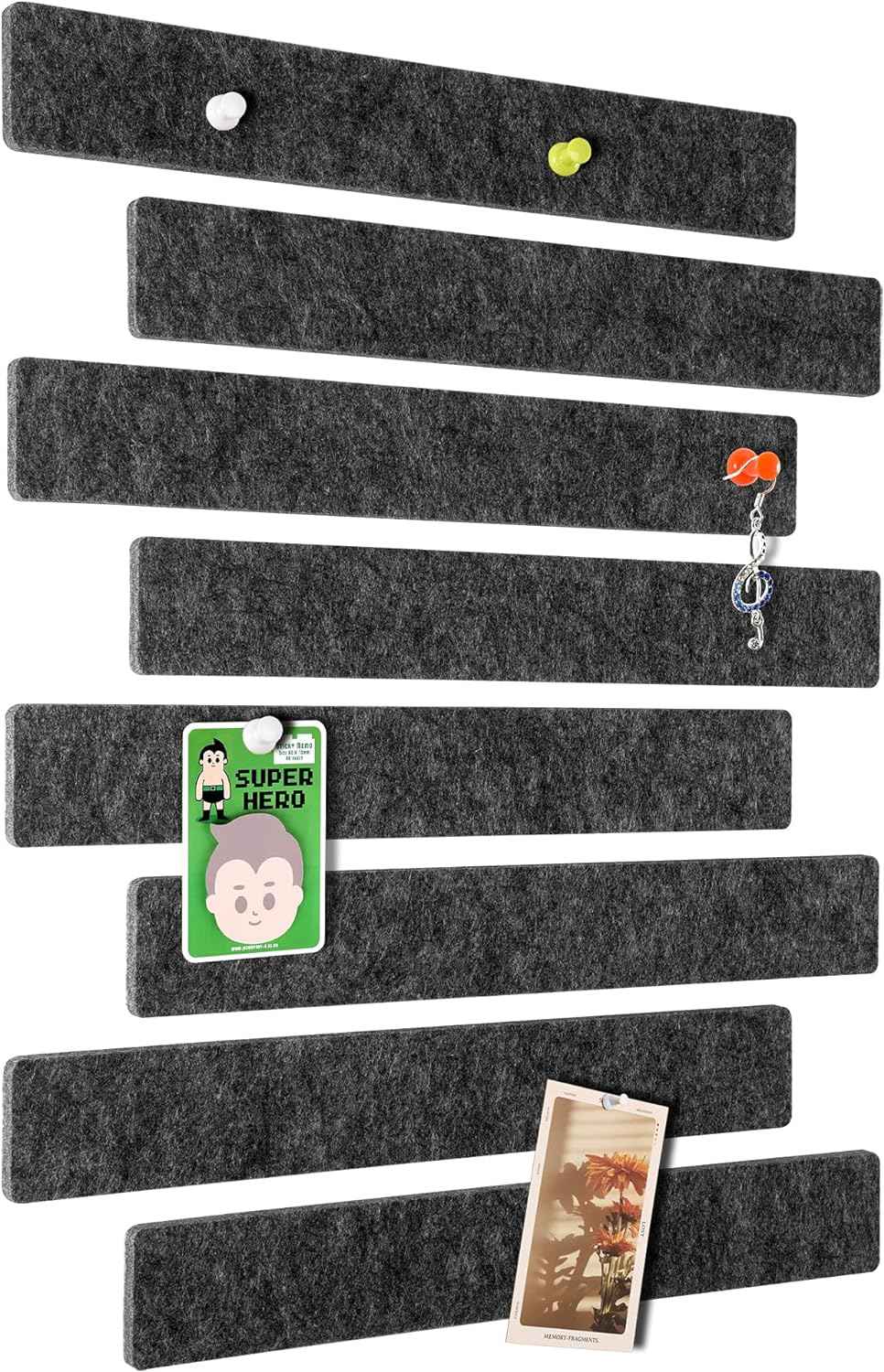Felt Self-Adhesive Bulletin Board Bar Strips with 40 Push Pins 8 Pack - TTpen