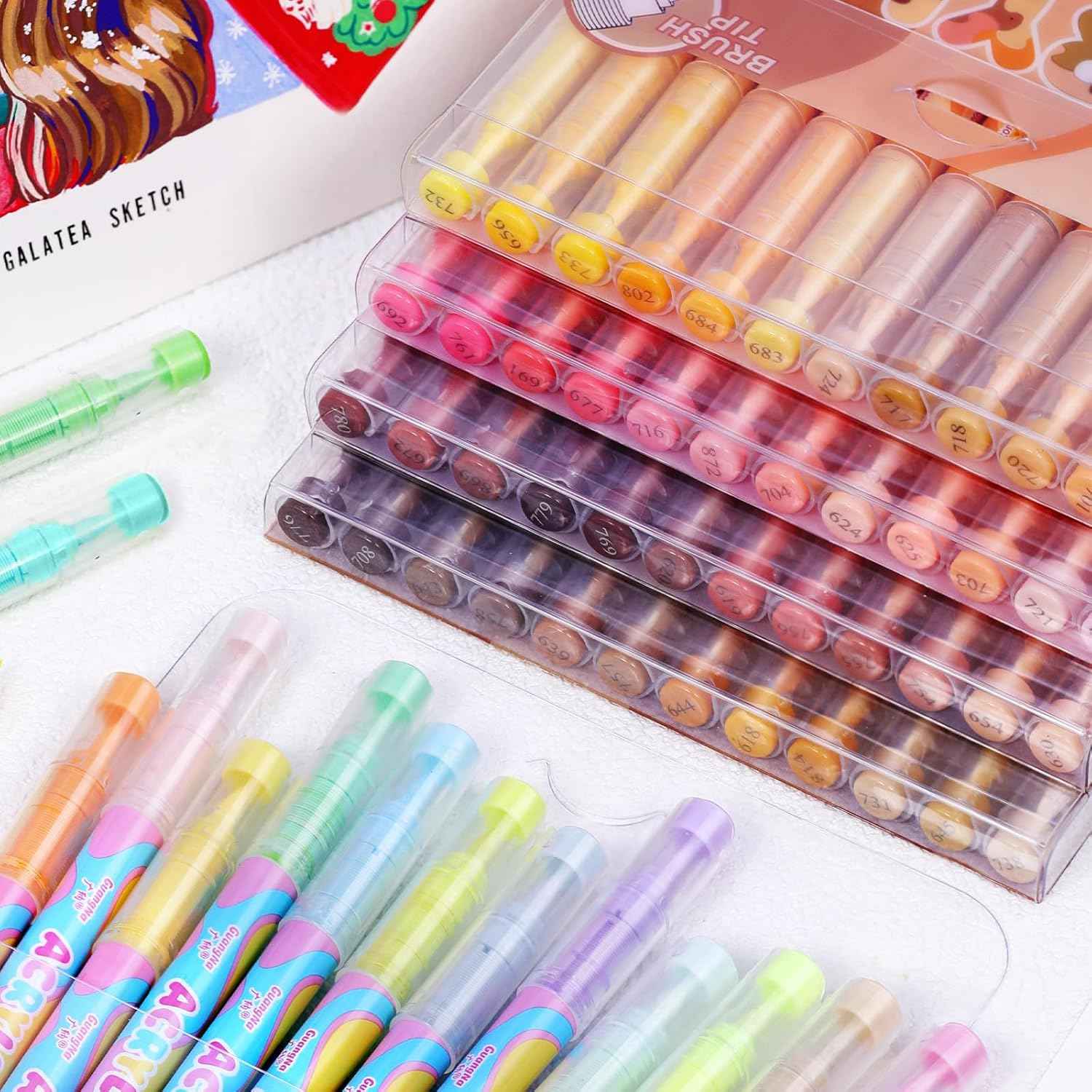 Guangna 8201 Acrylic Paint Markers 12 Skin Tone Colors Soft Brush Tip