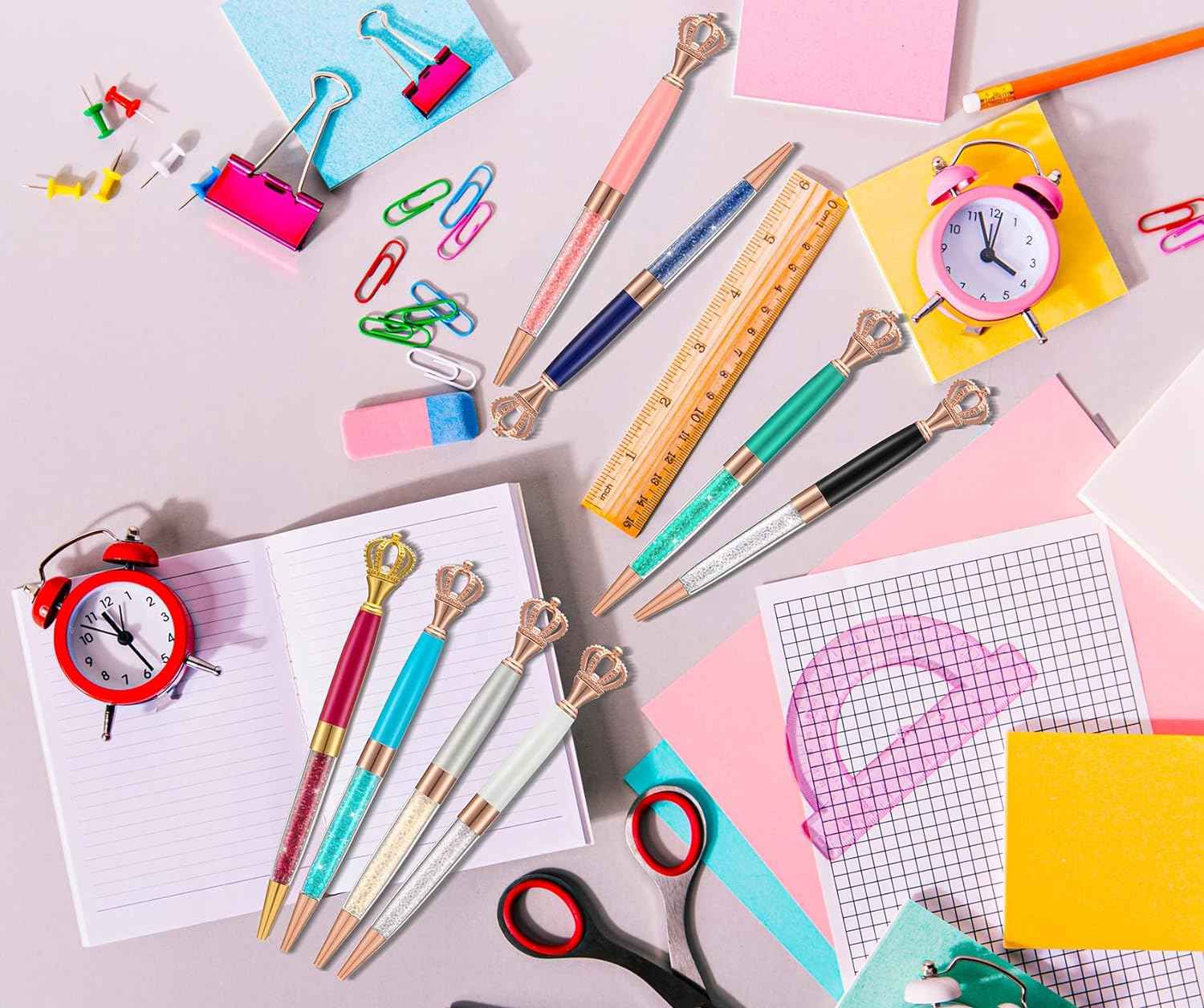 8 Pieces Crystal Crown Ballpoint Pen Set for Women Kid Girl - TTpen