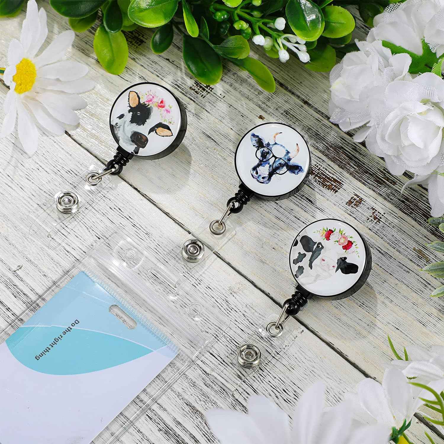 3Pcs Cow Retractable Badge Reel Holder for Nurse Doctor Teacher Student - TTpen