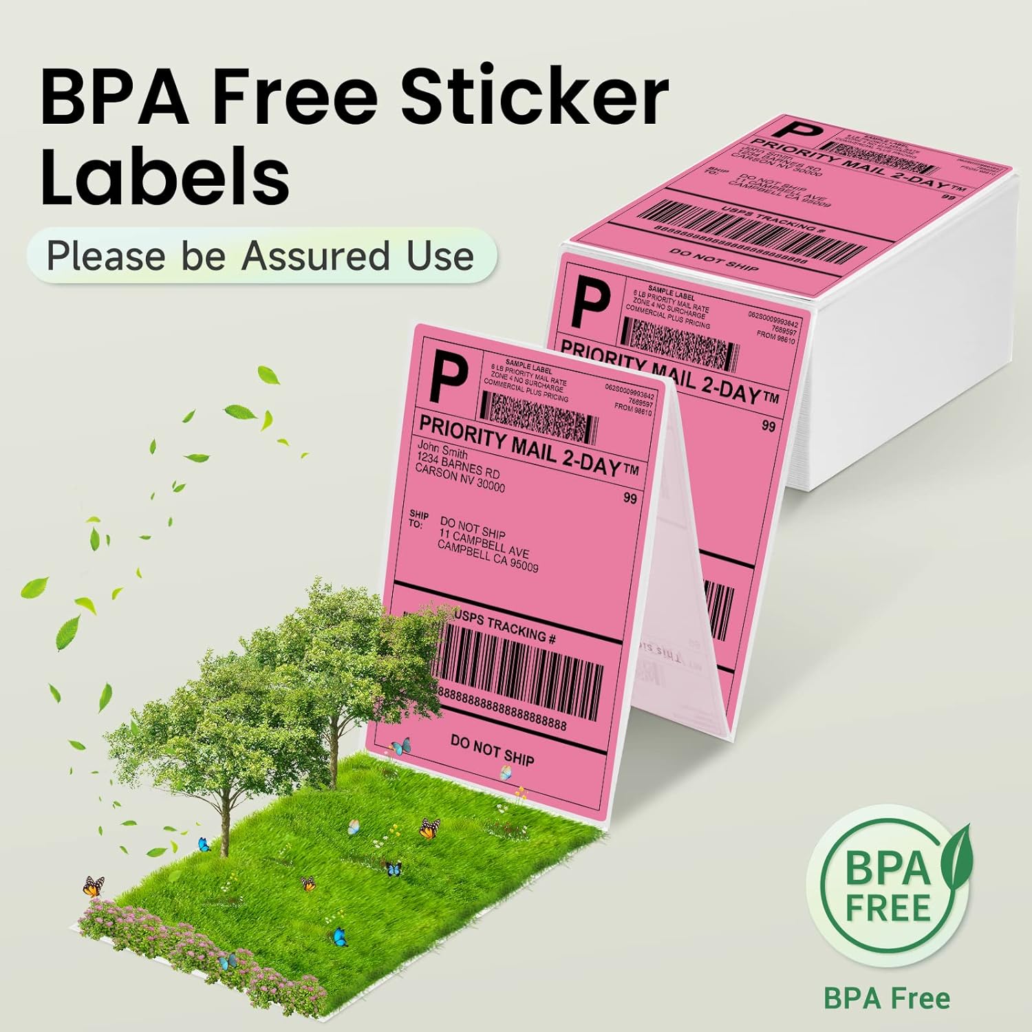 Phomemo 4"x6" Thermal Direct Shipping Label,Fan-Fold 500 Labels Rose