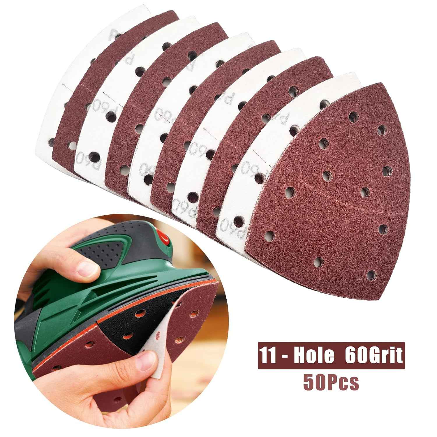 50PCS Mouse Detail Sander Paper,40/60/80/120/180/240 Grit 11 Holes - TTpen
