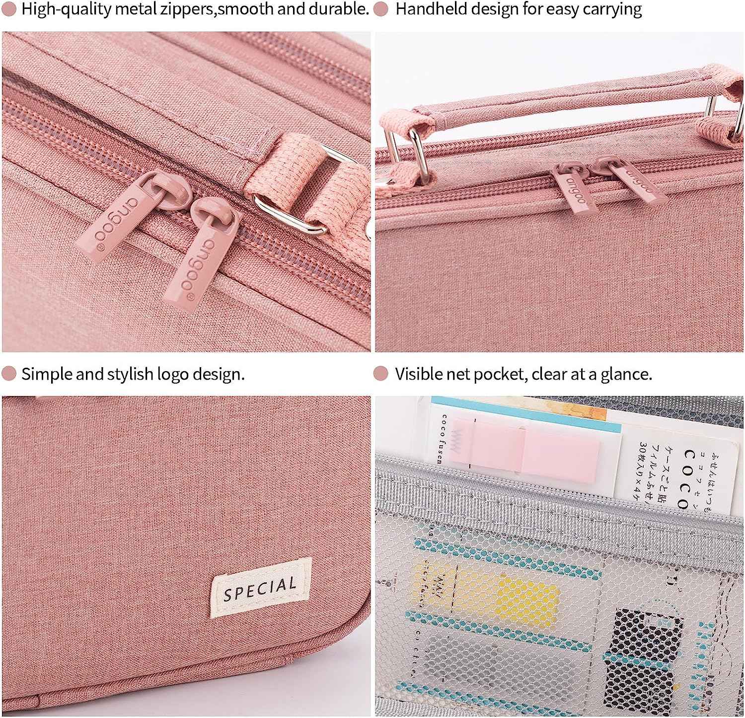 HVOMO Large capacity pencil case Pencil Pouch Double Zipper Storage Bag 3 Compartments Portable Multifunctional bag Desk Organizer School Marker Pen Casey(Dark Pink) - TTpen