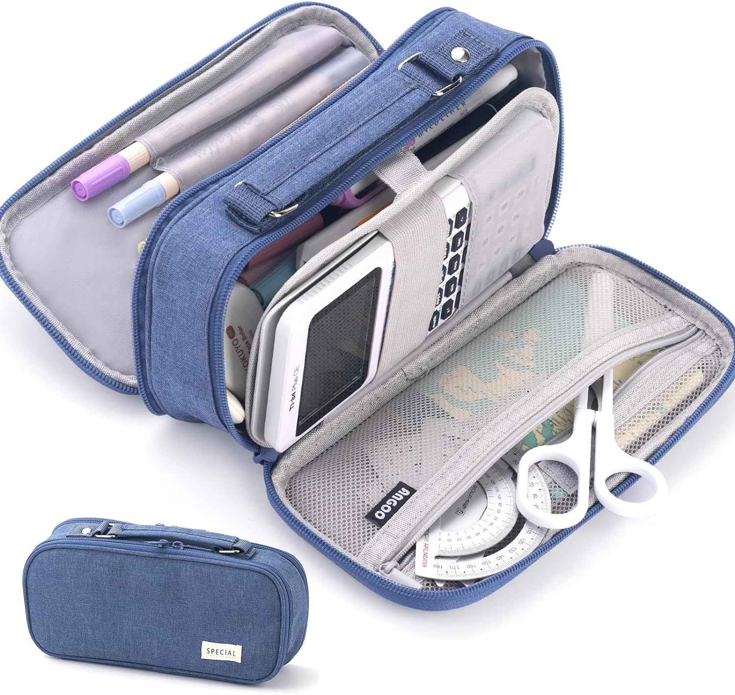 HVOMO Large capacity pencil case Pencil Pouch Double Zipper Storage Bag 3 Compartments Portable Multifunctional bag Desk Organizer School Marker Pen Casey(Dark Pink) - TTpen