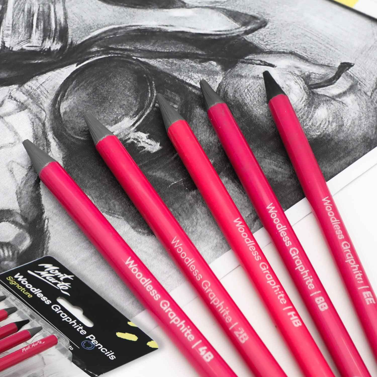 Mont Marte Woodless Graphite Pencils 6 Piece for Sketching Drawing Shading - TTpen