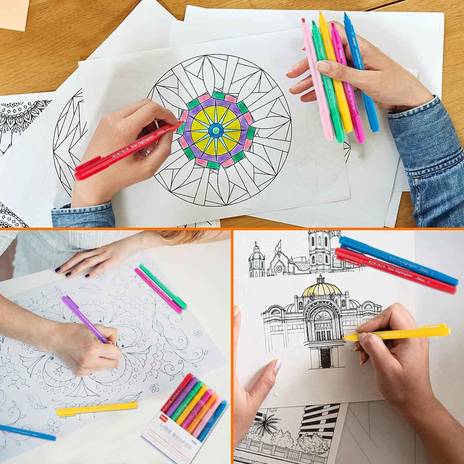 8PCS Curve Highlighter Line Shaped Pens for Writing Journaling - TTpen