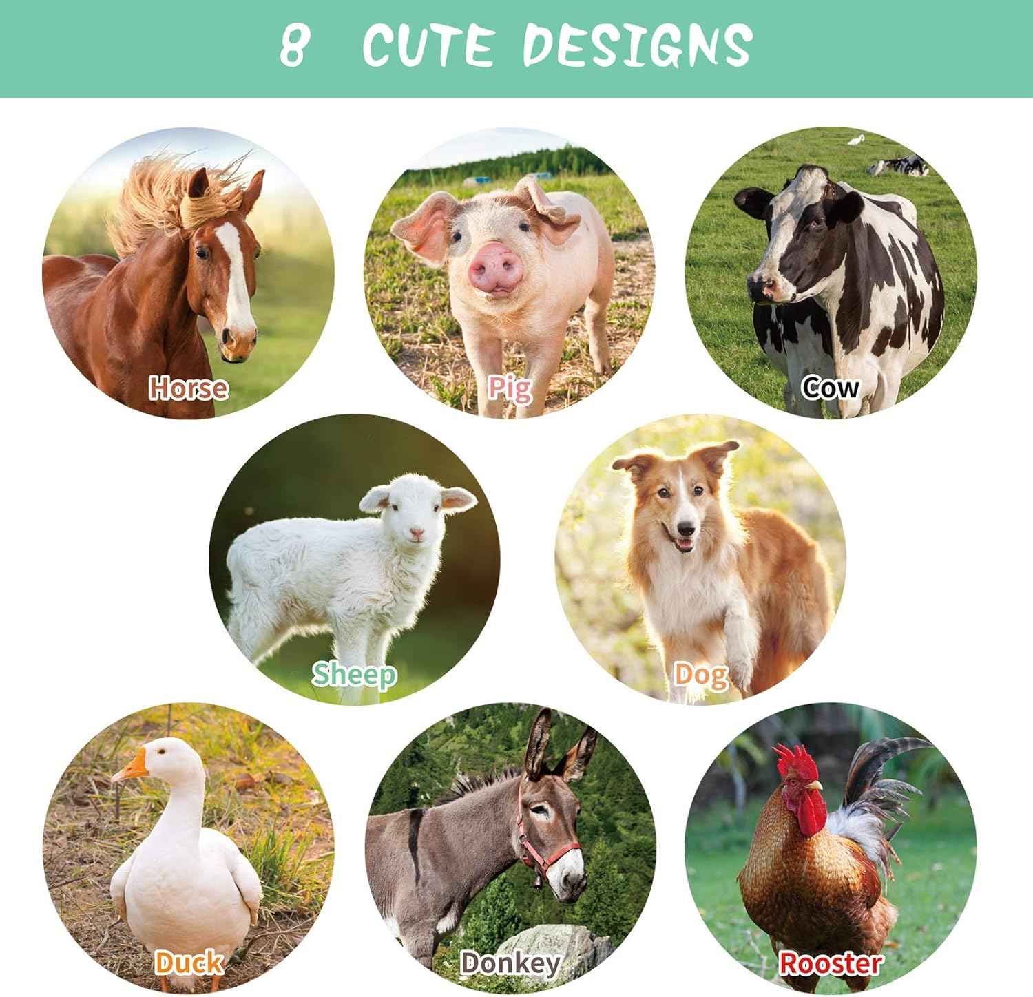 600Pcs Farm Animal Roll Stickers for Kids Classroom Rewards Party Favor,1.5 Inch - TTpen