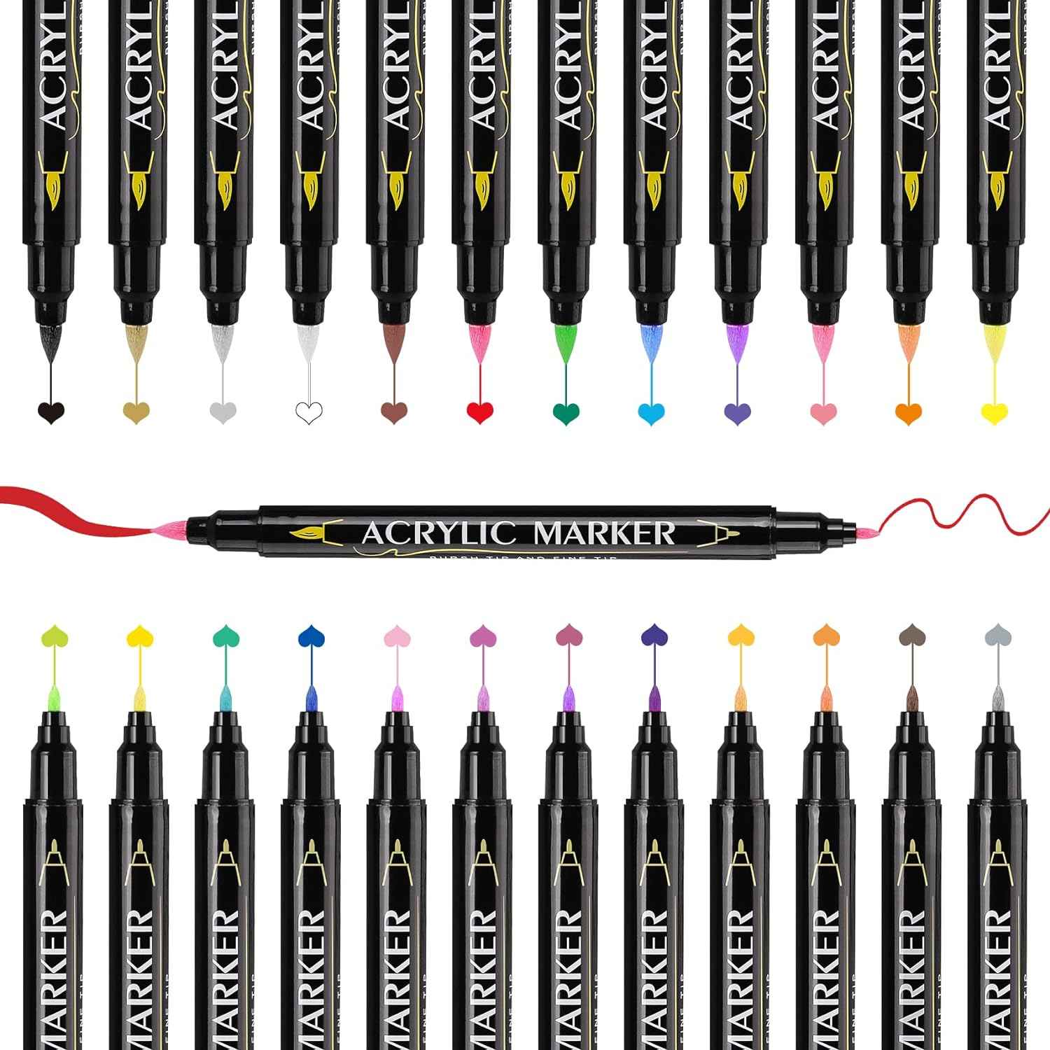 Guangna 24 Colors Dual Brush Tip Acrylic Paint Markers - TTpen