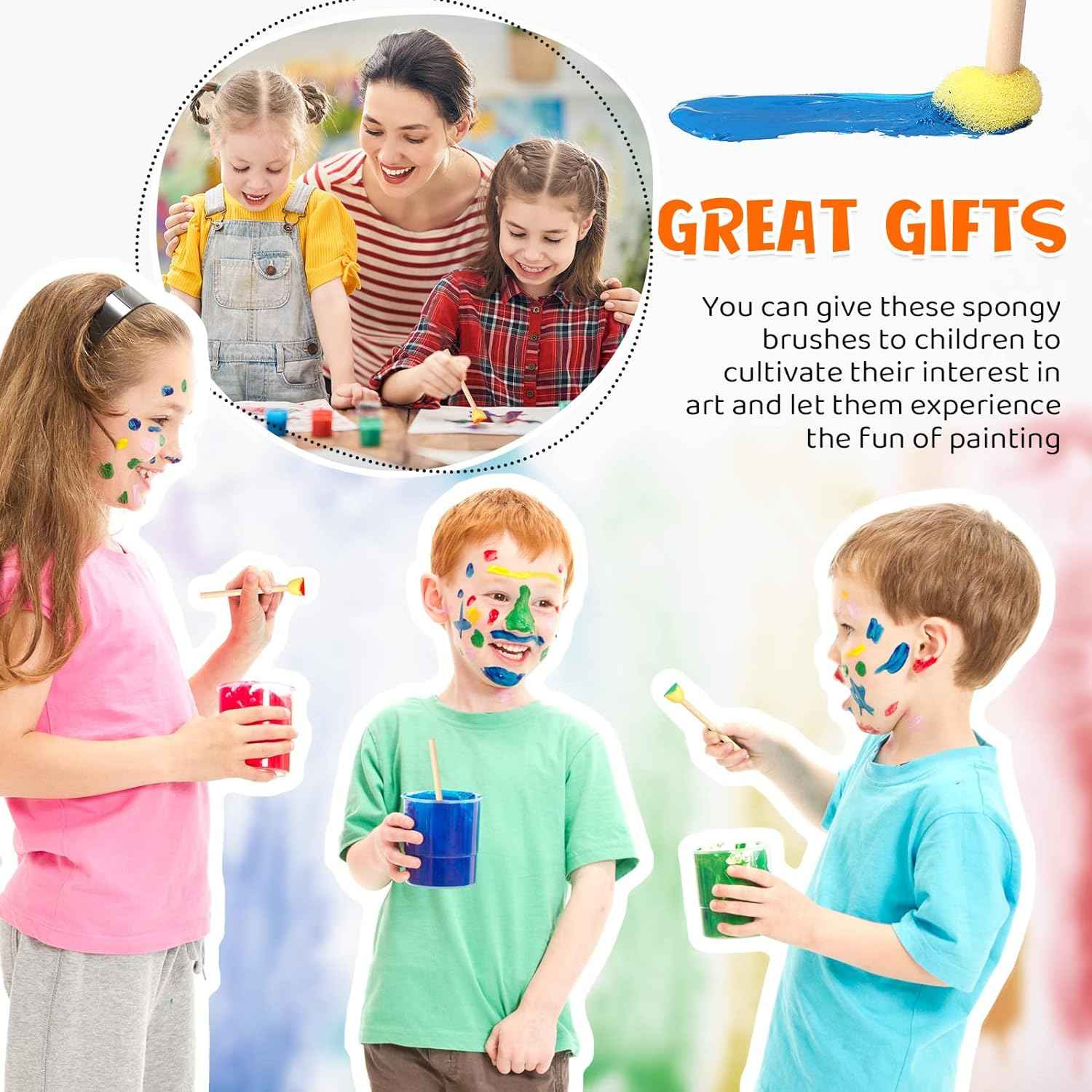 100Pcs Small Round Paint Sponge Foam Brush for Kids DIY Painting Crafts - TTpen