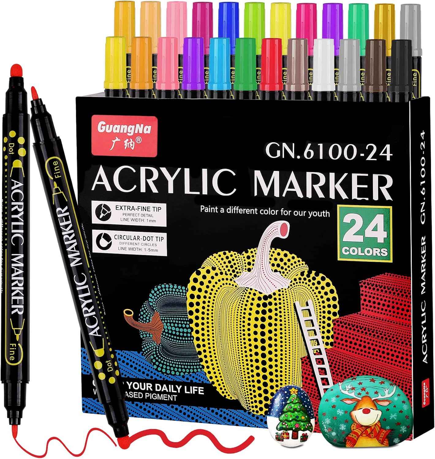 Guangna 24 Colors Dual Tip Acrylic Paint Markers - TTpen