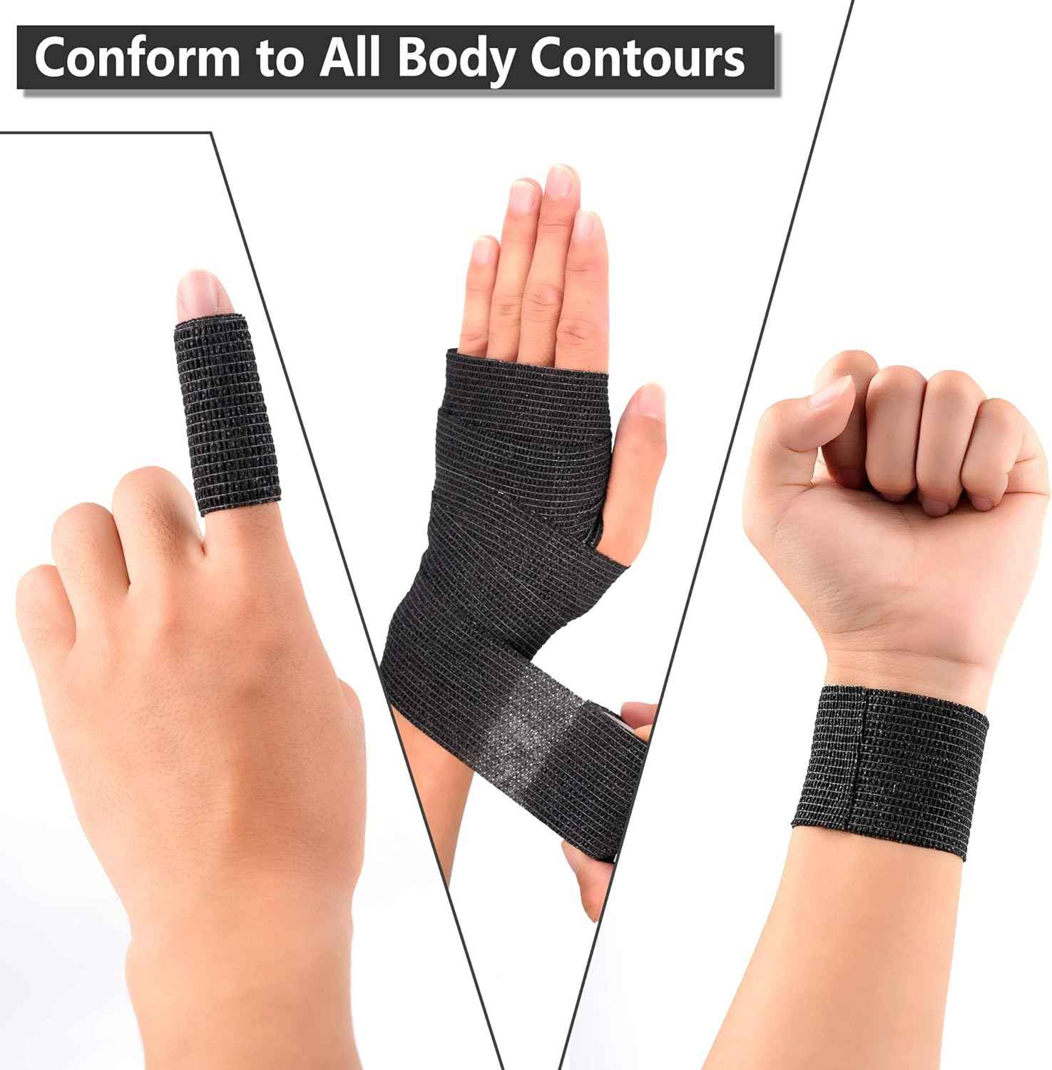 12 Pack Self Adherent Cohesive Wrap Bandages,2 Inches X 5 Yards,Black - TTpen