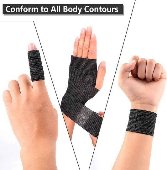 12 Pack Self Adherent Cohesive Wrap Bandages,2 Inches X 5 Yards,Black - TTpen