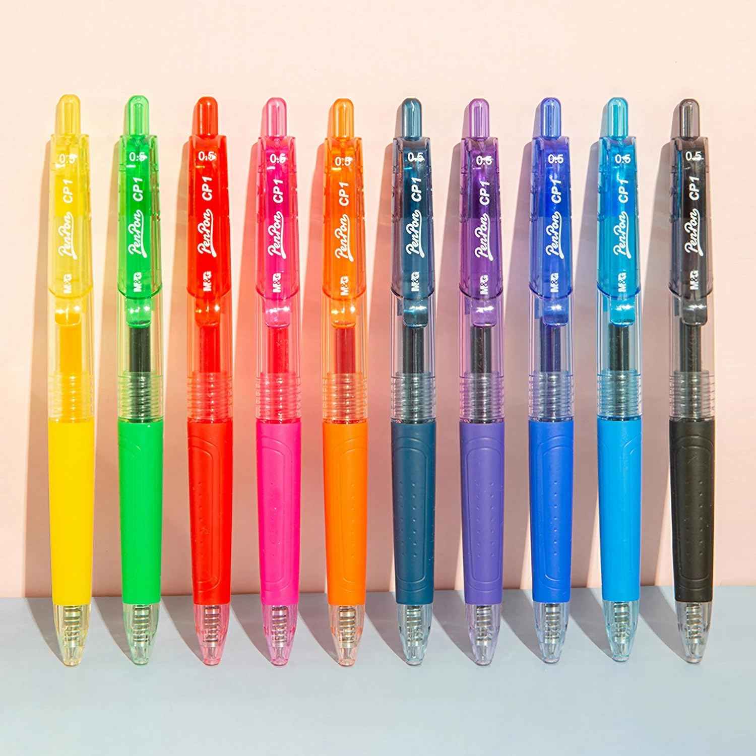 Retractable Liquid Gel Pens with Grip,10 Assorted Ink Colors (0.5 MM) - TTpen