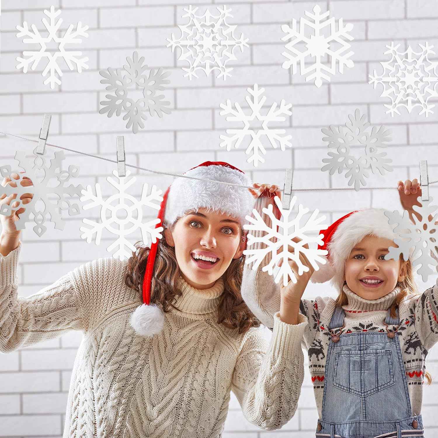 45pcs Winter Christmas Snowflake Paper Cutouts with Glue Point Dots - TTpen