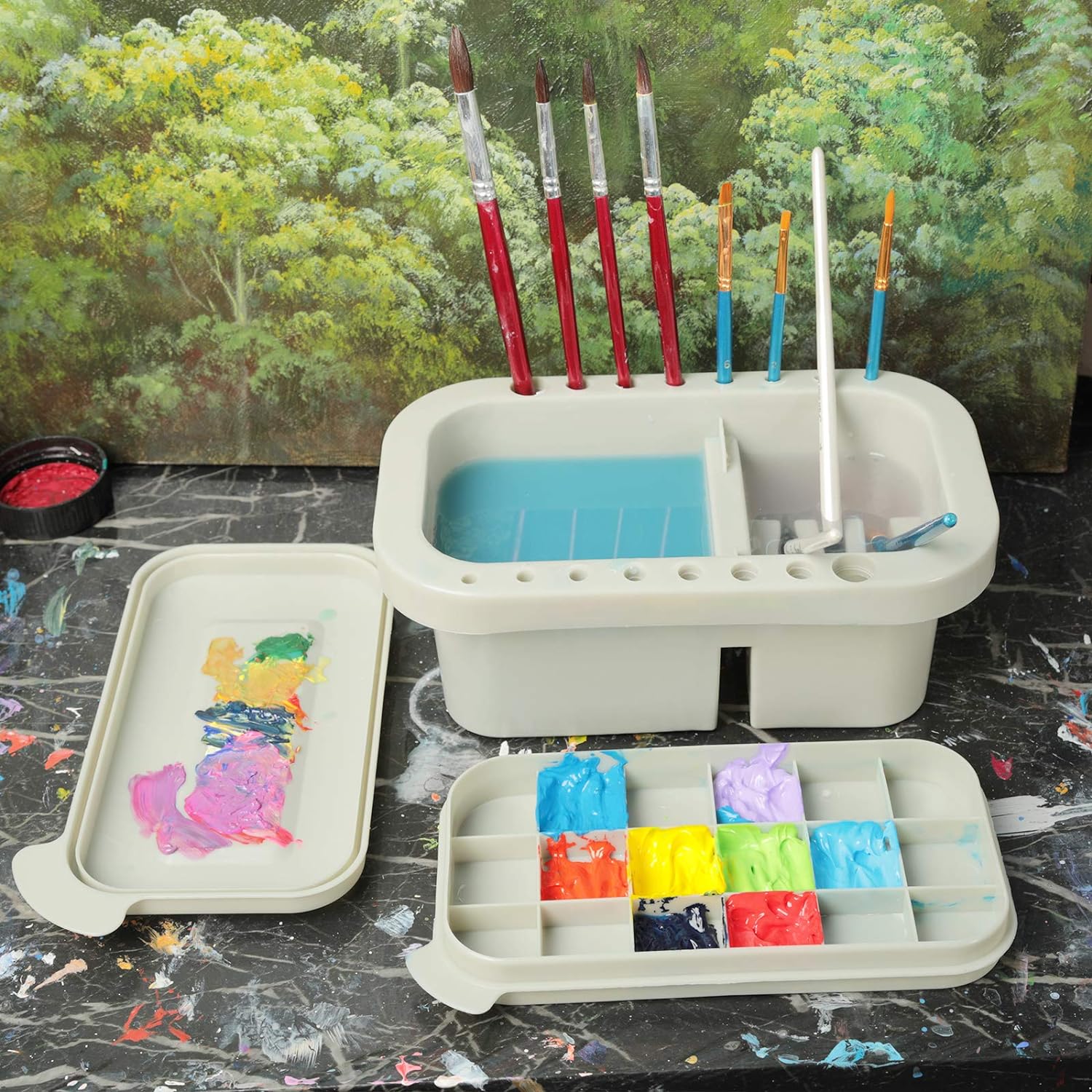 Paint Brush Cleaner Holder and Organizers with Palette
