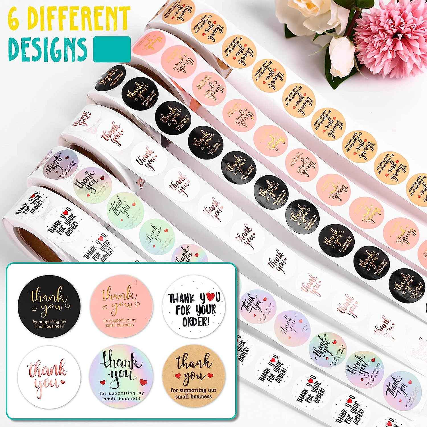 3000Pcs 1inch 6Rolls Thank You for Supporting My Small Business Stickers - TTpen