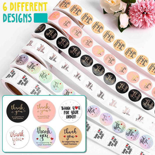 3000Pcs 1inch 6Rolls Thank You for Supporting My Small Business Stickers - TTpen