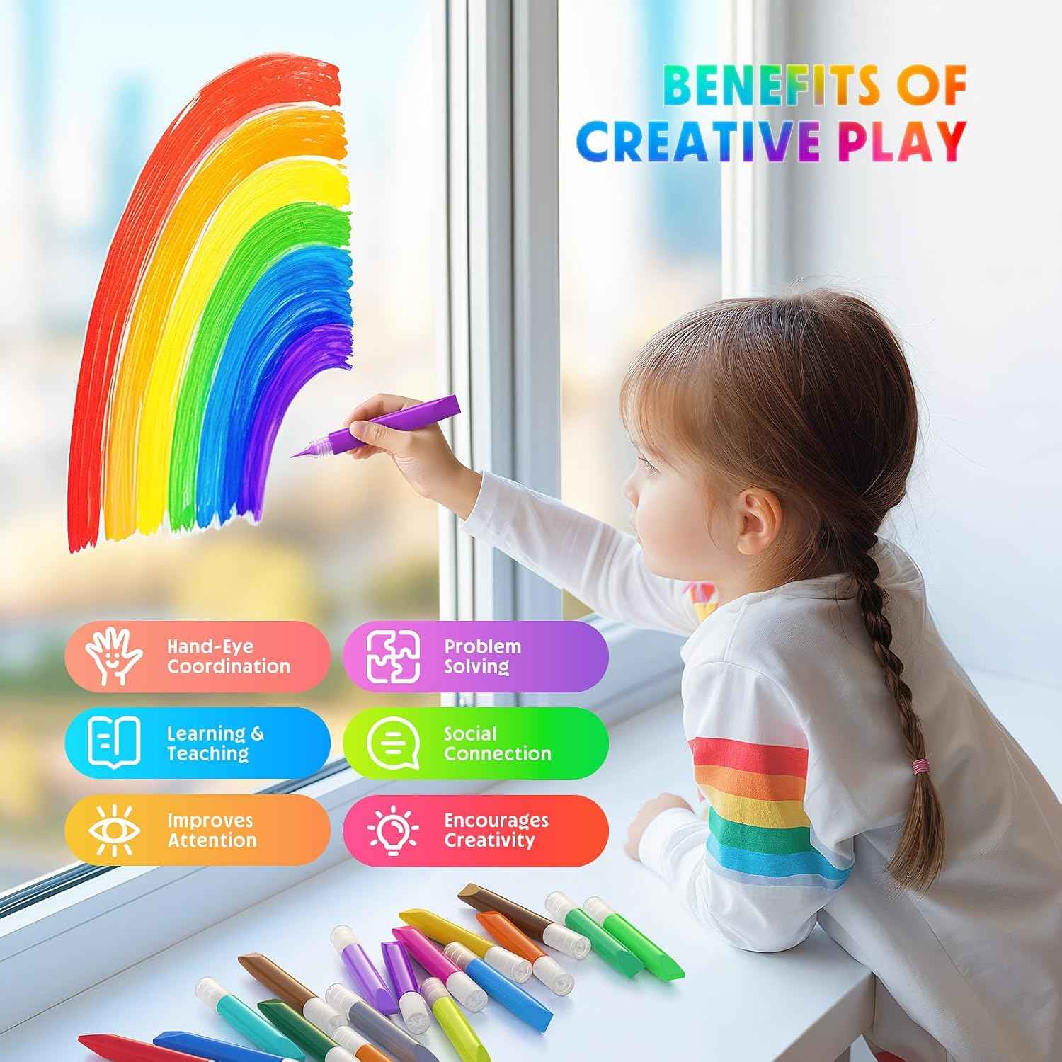 48Pcs Suncatcher Paint Pens for Kids Stained Glass Window 24 Color