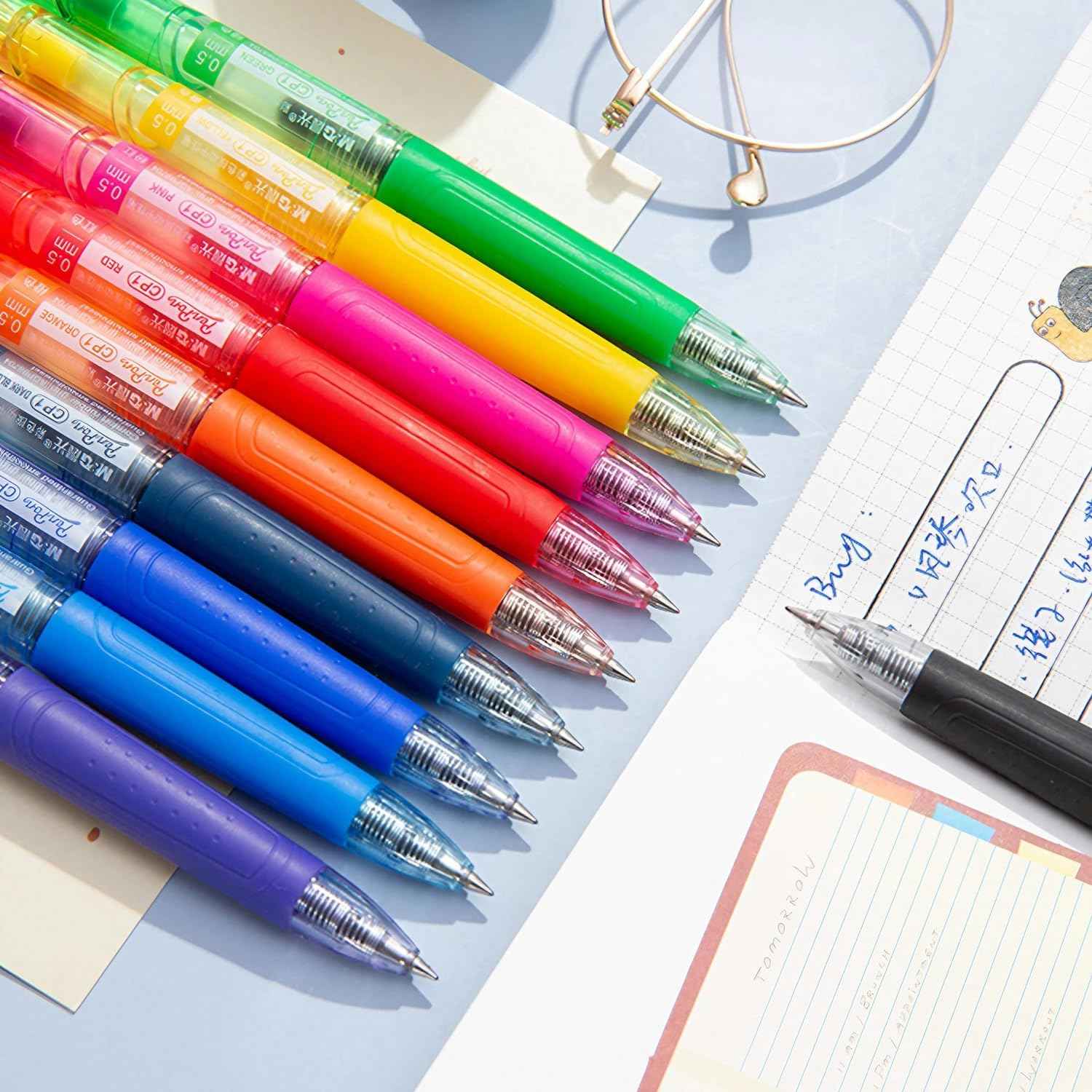 Retractable Liquid Gel Pens with Grip,10 Assorted Ink Colors (0.5 MM) - TTpen