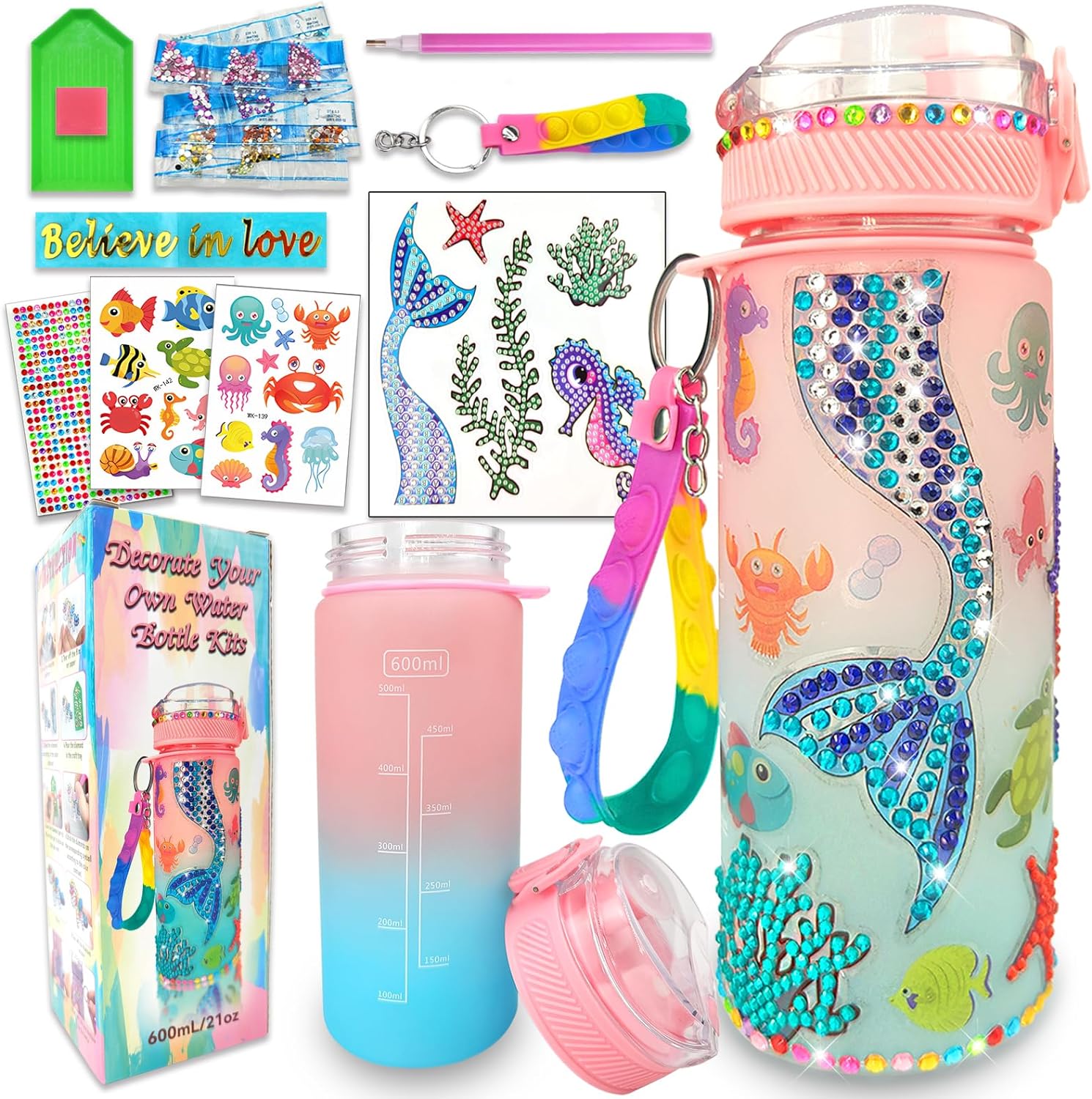 Decorate Your Own Water Bottle Kits for Girls Unicorn/Mermaid