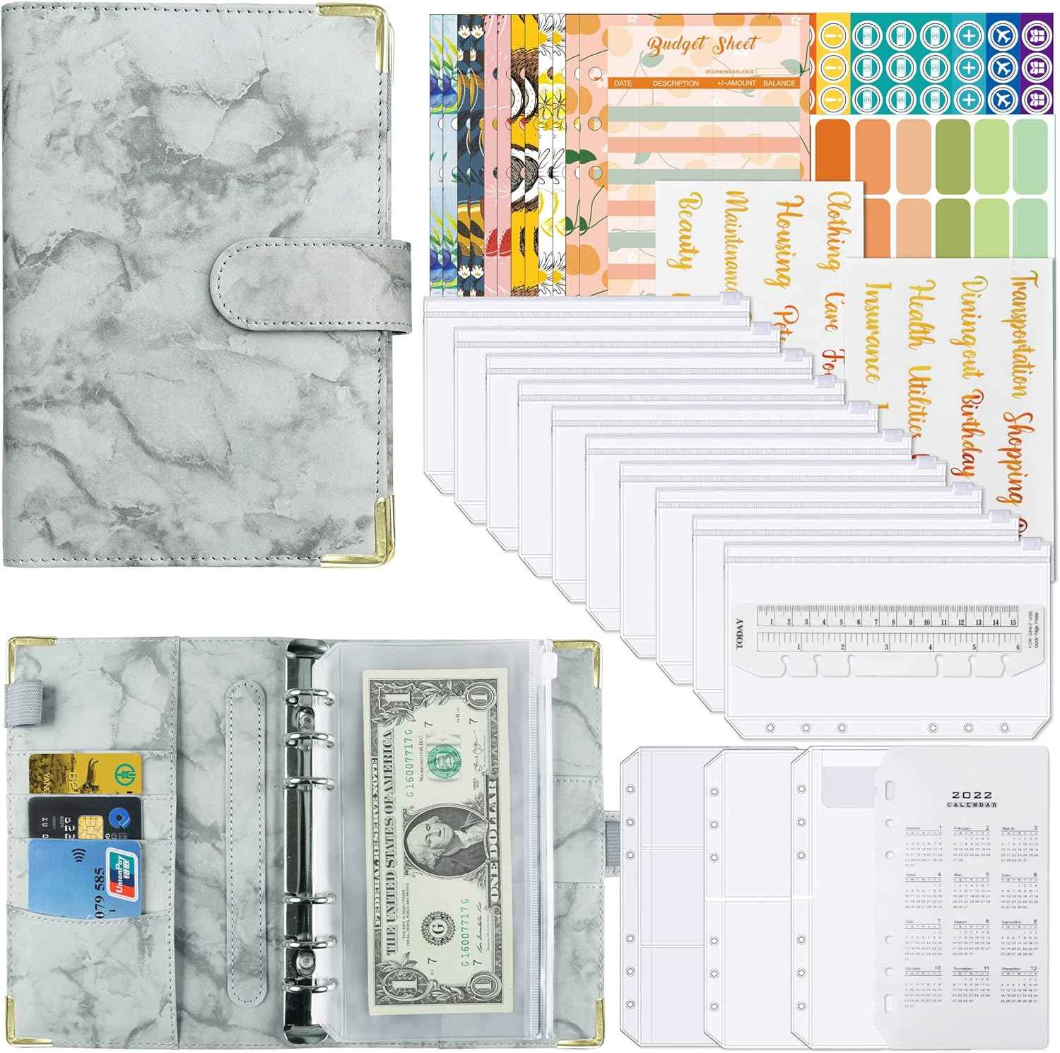 A6 Budget Binder with 12pcs Zipper Cash Envelopes Money Organizer - TTpen