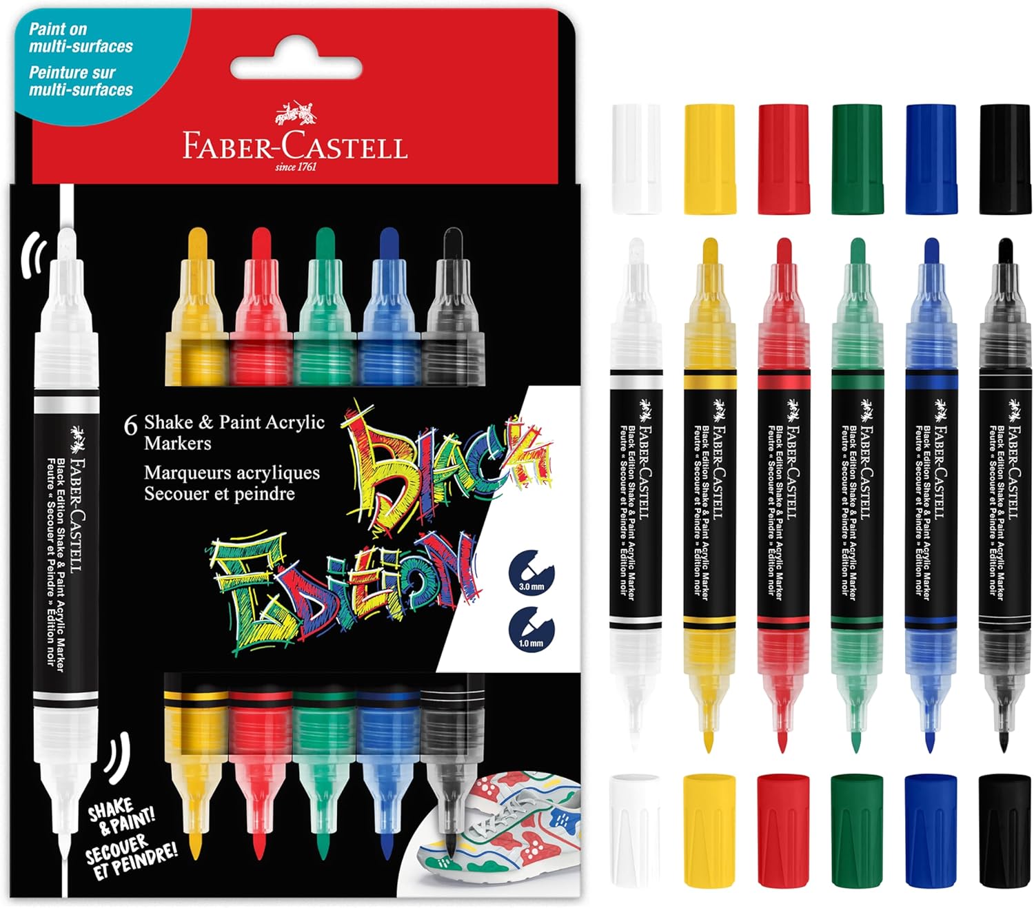 Faber-Castell Shake & Paint Acrylic Paint Markers 6 Color Classic