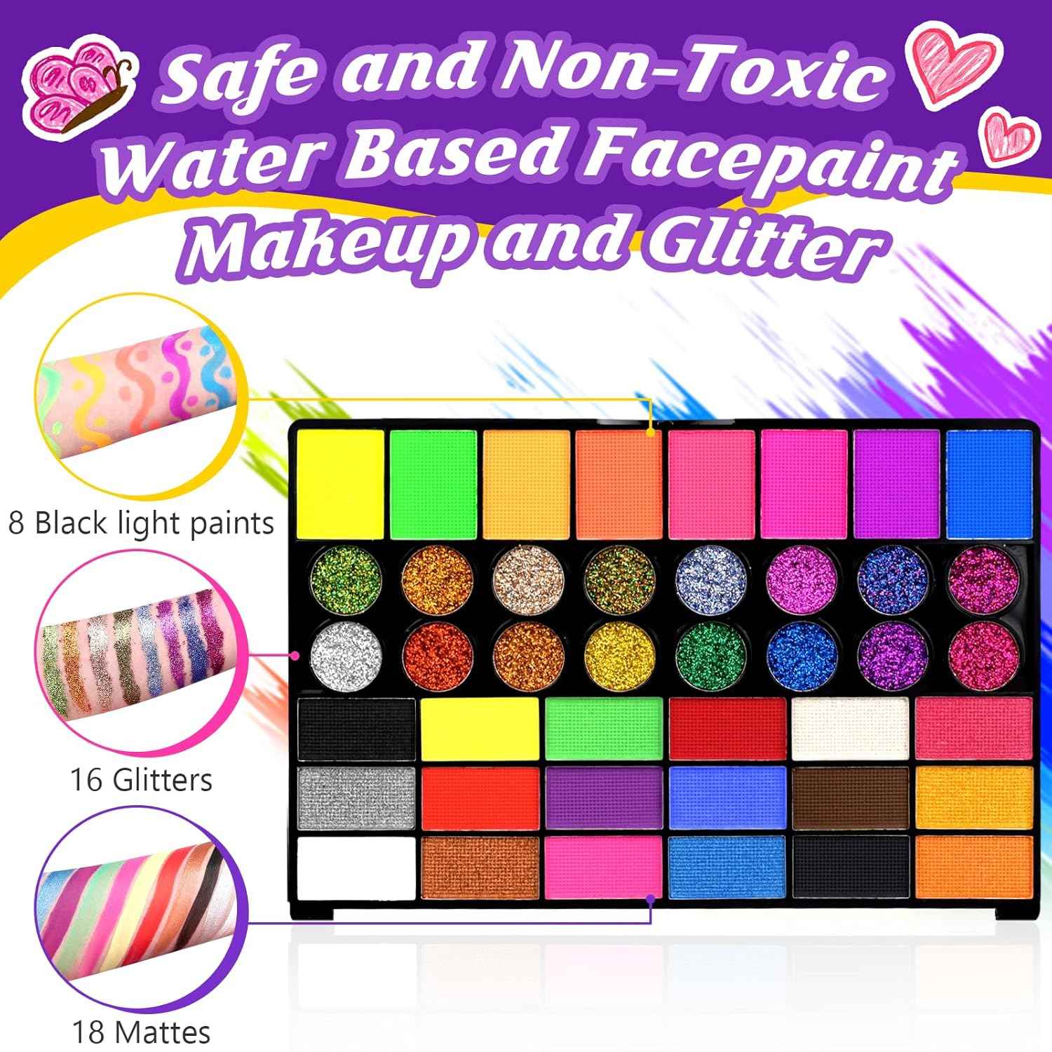 42 Color Face Painting Kit for Kids Water-Based