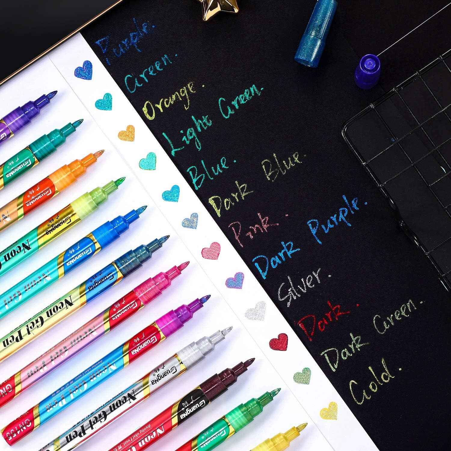 Guangna Neon Gel Pen Glitter Double Color Metallic Marker-12 Colors - TTpen