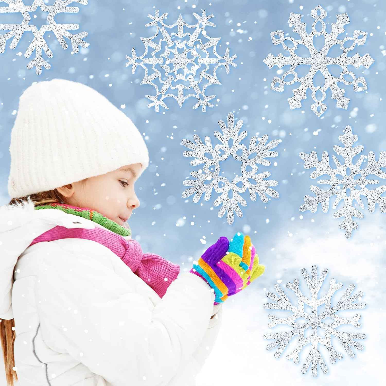 45pcs Winter Christmas Snowflake Paper Cutouts with Glue Point Dots - TTpen