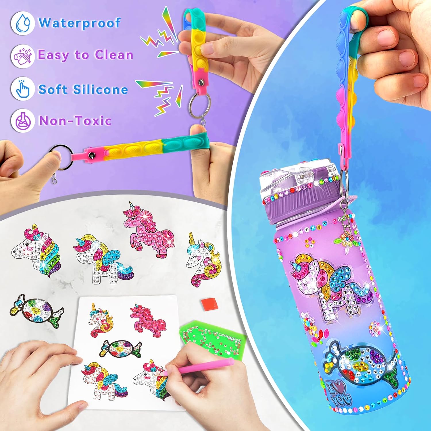 Decorate Your Own Water Bottle Kits for Girls Unicorn/Mermaid