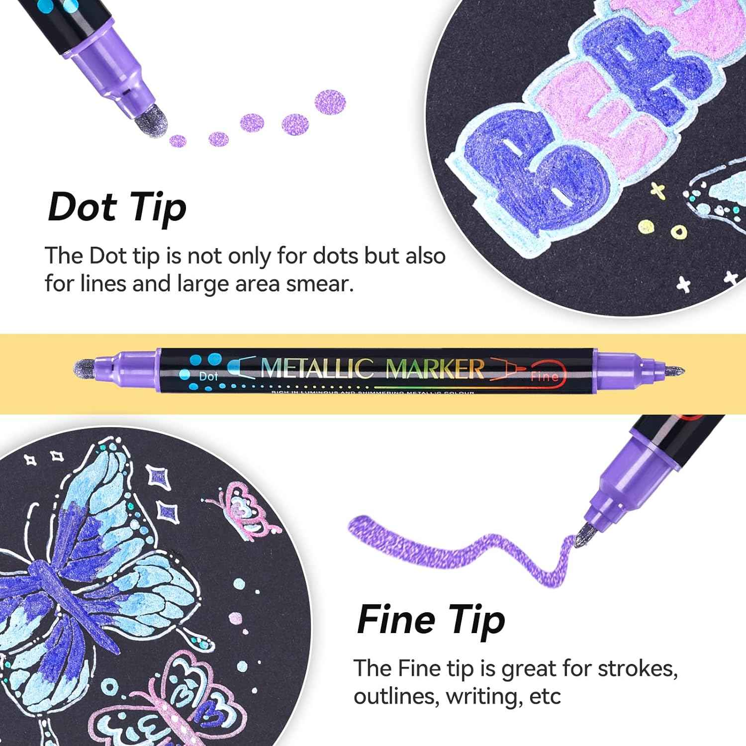 Guangna 36 Colors Metallic Paint Twin Marker Pens with Dot and Fine Tip - TTpen