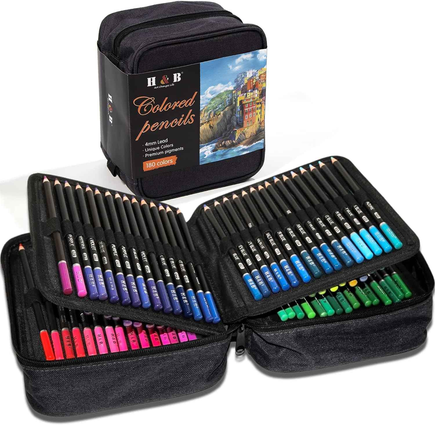 H&B 180 Colored Pencils Kit Oil Based with Zipper Storage Case - TTpen