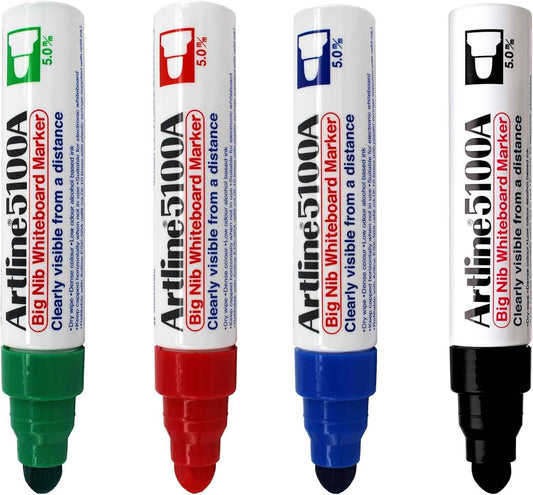 Artline 5100A Big Nib Whiteboard Markers - 5.0mm Bullet Tip - 4 Pack