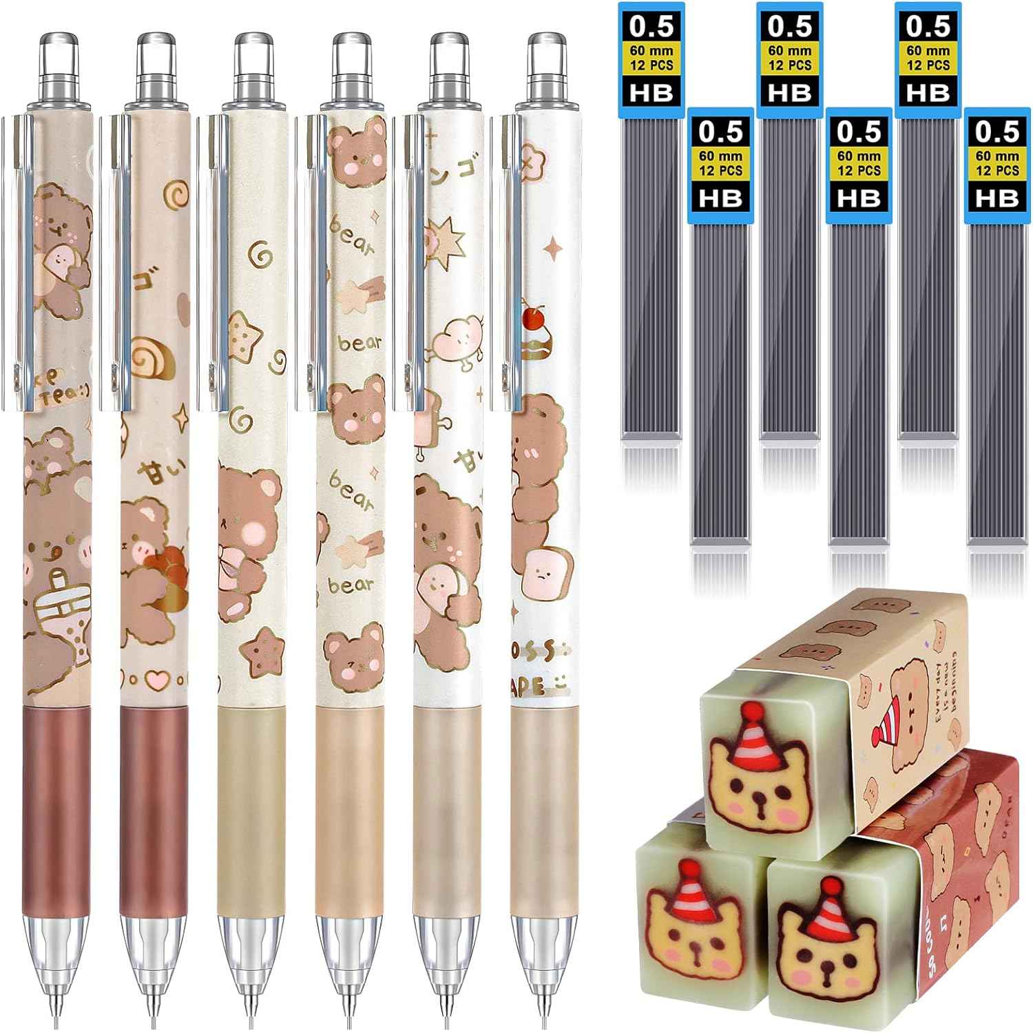 15pcs Bear Mechanical Pencils with 0.5mm Pencil Refills and Erasers - TTpen
