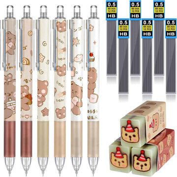 15pcs Bear Mechanical Pencils with 0.5mm Pencil Refills and Erasers - TTpen