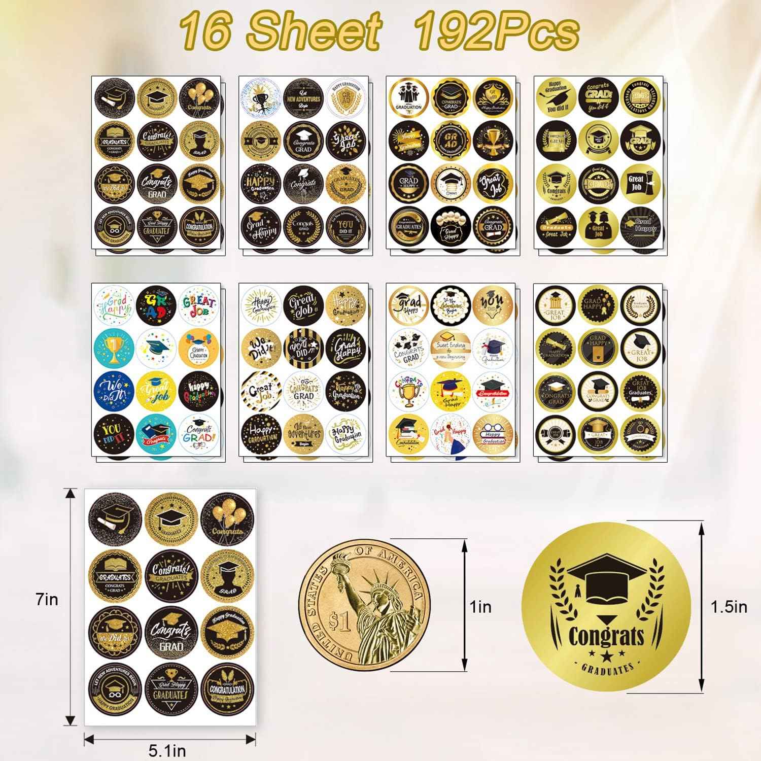 192pcs Congrats Graduation Stickers 1.5 inch Round Labels - TTpen