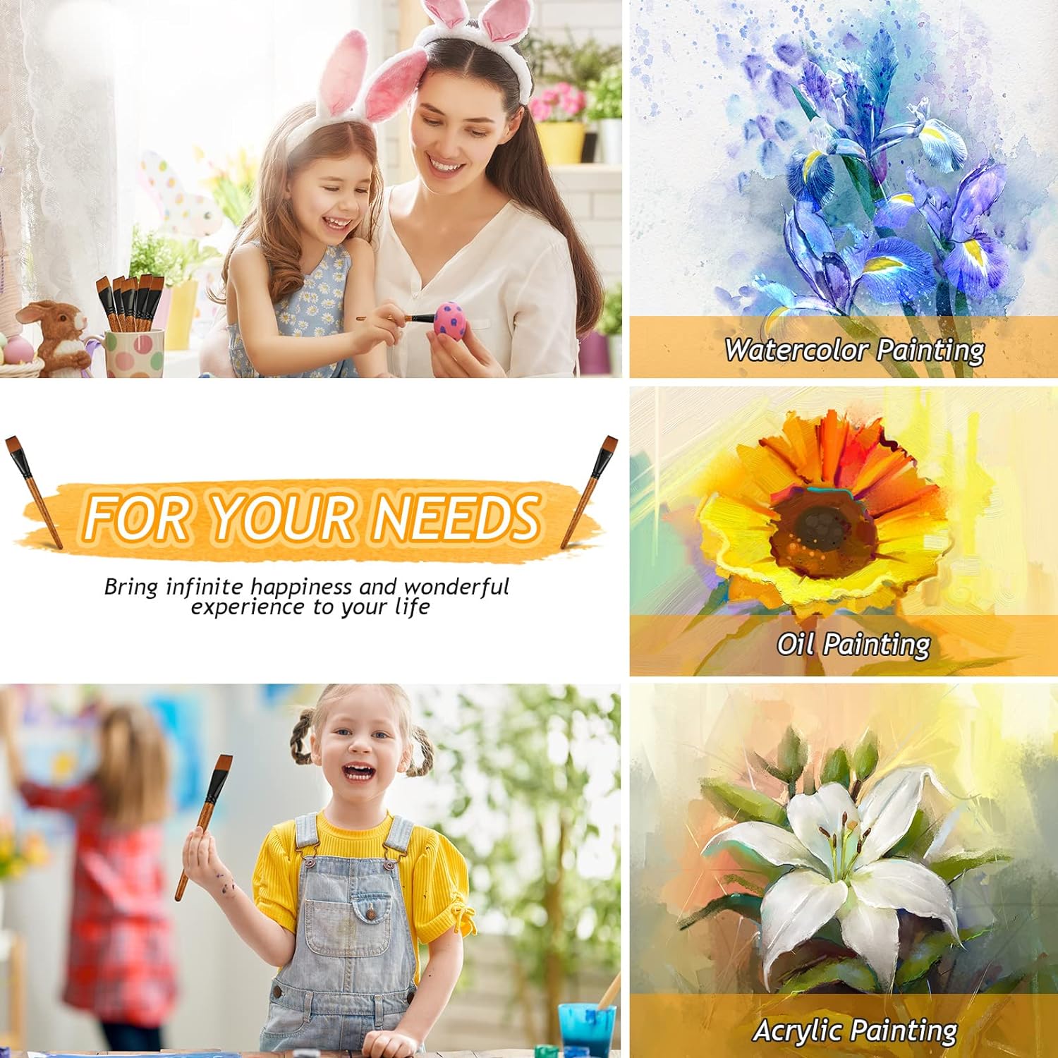 6Pcs Flat Art Paint Brushes 1 Inch