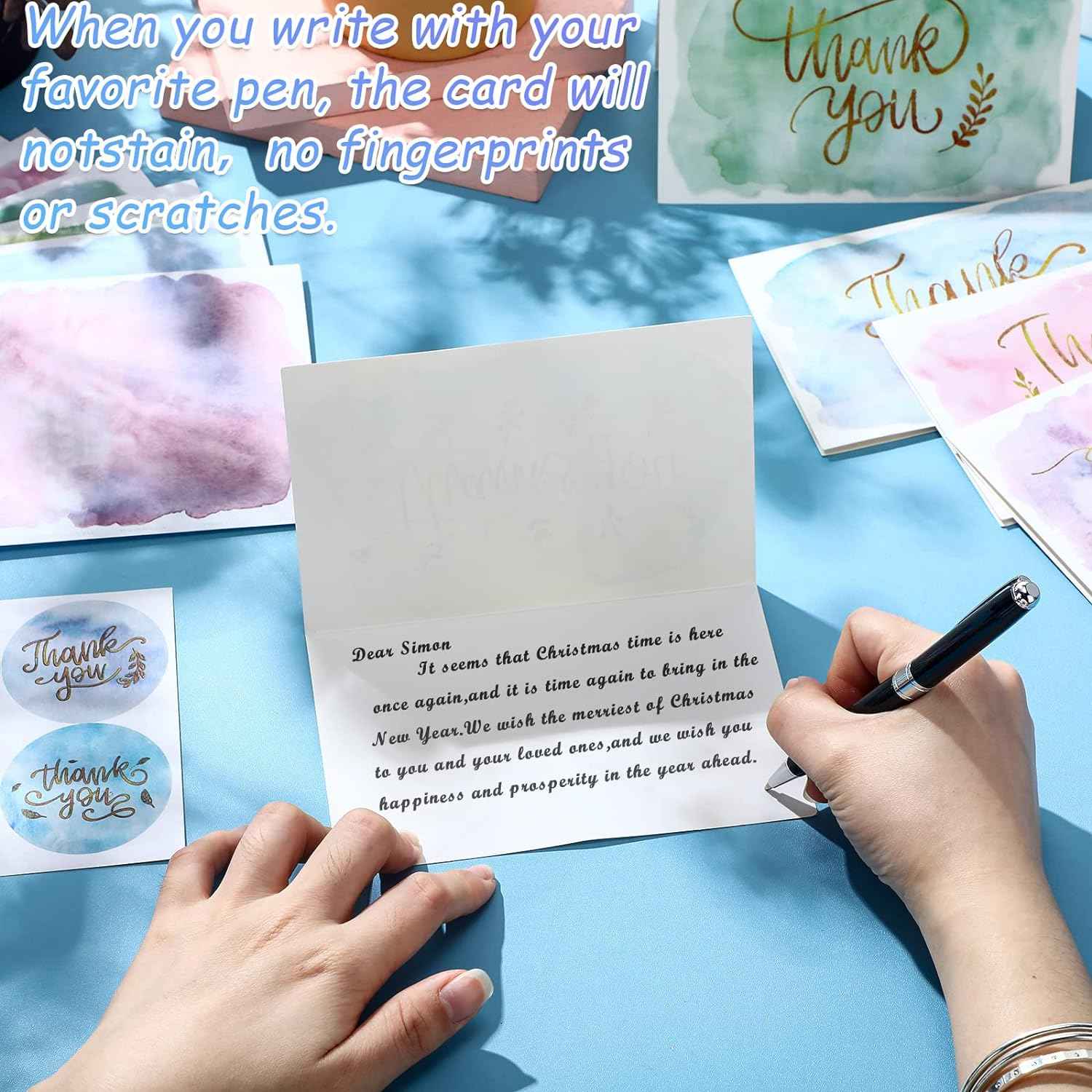 72 Pieces Watercolor Thank You Cards with Envelopes and Stickers Set - TTpen