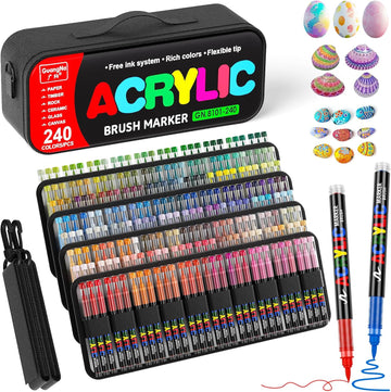GuangNa GN8101 Soft Brush Acrylic Marker Set 240 Colors Carrying Case