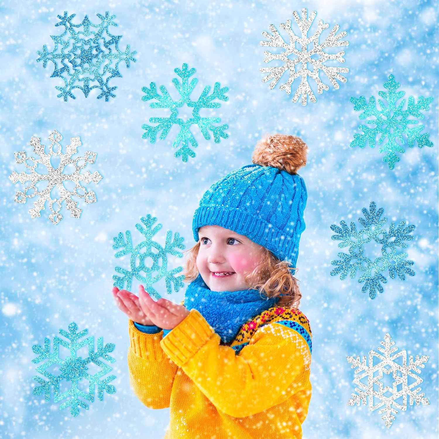 45pcs Winter Christmas Snowflake Paper Cutouts with Glue Point Dots - TTpen