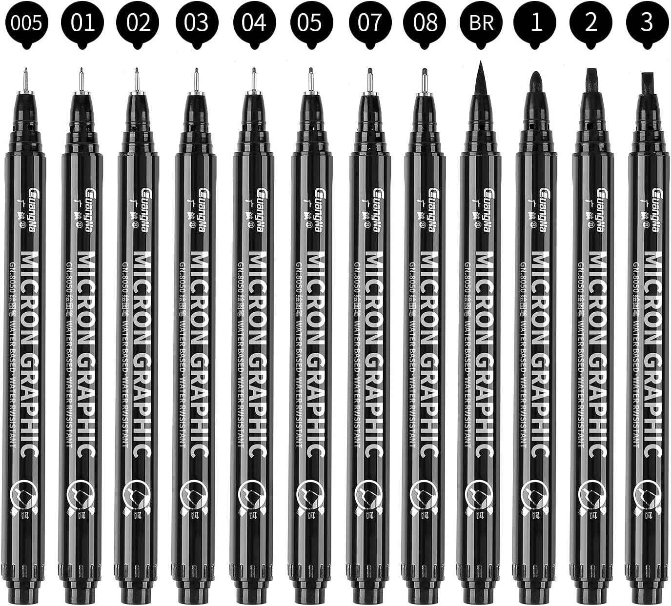 Guangna Black Micro-Pen Fineliner Ink Pens Drawing Pens 12 Pack - TTpen