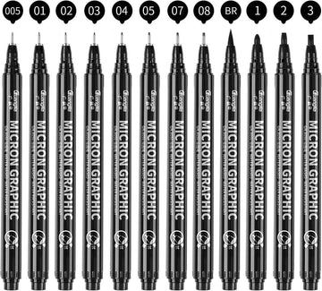 Guangna Black Micro-Pen Fineliner Ink Pens Drawing Pens 12 Pack - TTpen