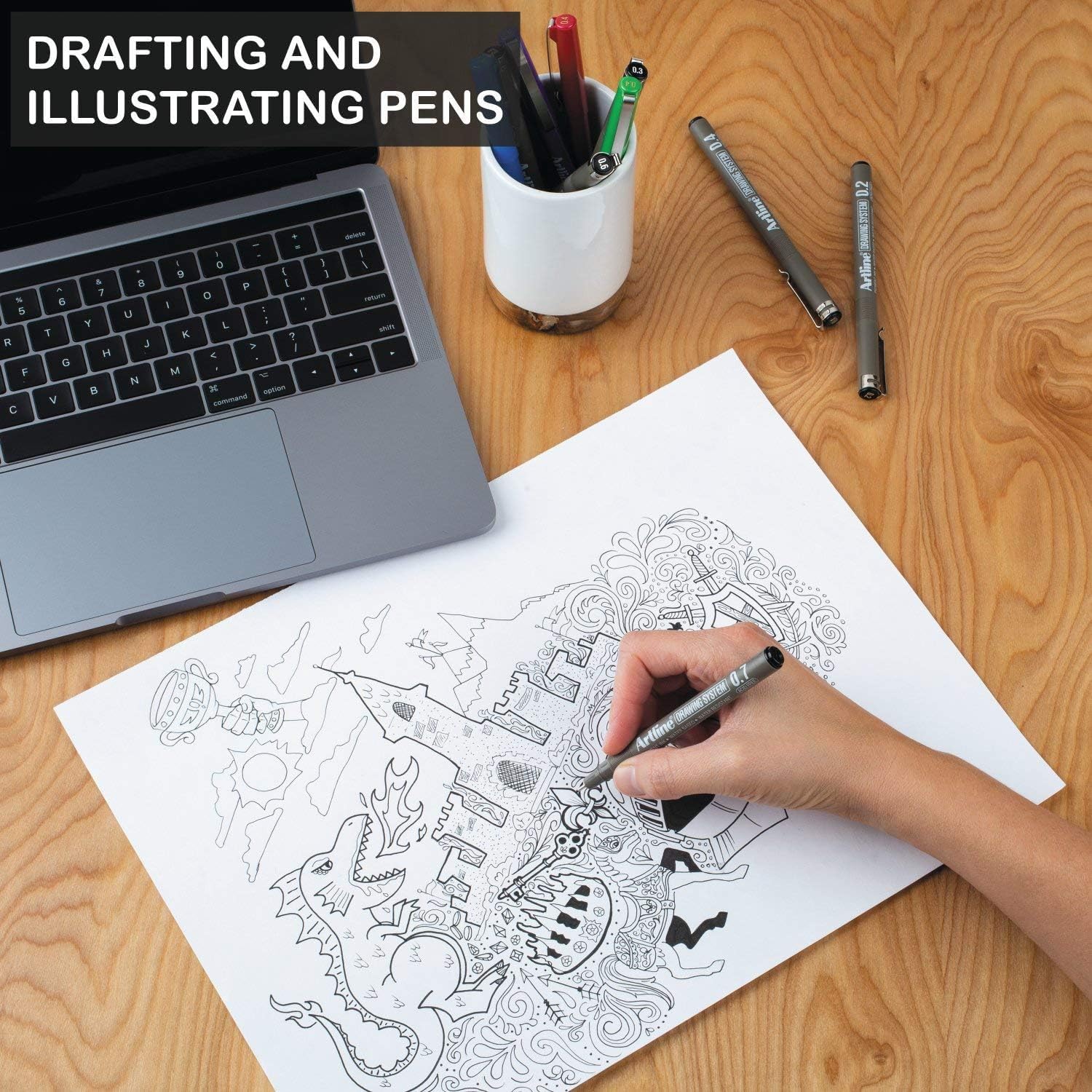 Artline Drawing System Pens, 0.1, 0.2, 0.3, 0.4, 0.5, 0.8 mm ,6 Pack